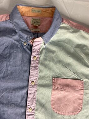 J Crew Secret Wash Shirt Mens XL Slim Untucked Colorblock Button Up Cotton